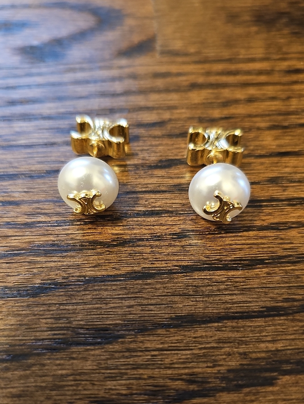 Triomphe Logo Pearl Stud Earrings Fashion Jewelry